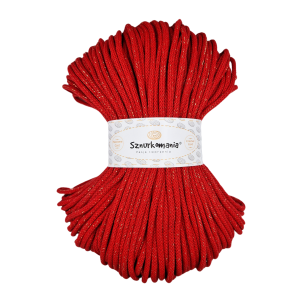 SZNUREK GLITTER 5MM, DŁ. 100M, CZERWONY - ZŁOTO