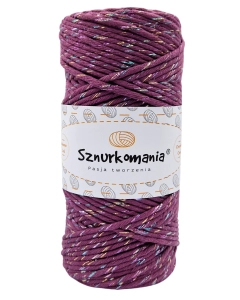 SZNUREK SKRĘCANY GLITTER 1PLY 3MM DŁ. 100M - JAGODOWY Z MULTIKOLOROWĄ NITKĄ (KOD 30)
