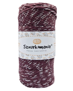 SZNUREK SKRĘCANY GLITTER 1PLY 3MM DŁ. 100M - OBERŻYNA ZE SREBRNĄ NITKĄ (KOD 30)