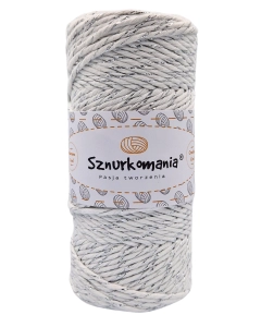 SZNUREK SKRĘCANY GLITTER 1PLY 3MM DŁ. 100M - BIAŁY ZE SREBRNĄ NITKĄ (KOD 30)