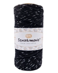 SZNUREK SKRĘCANY GLITTER 1PLY 3MM DŁ. 100M - CZARNY ZE SREBRNĄ NITKĄ (KOD 30)