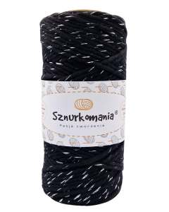 SZNUREK SKRĘCANY GLITTER 1PLY 3MM DŁ. 100M - CZARNY ZE SREBRNĄ NITKĄ (KOD 30)
