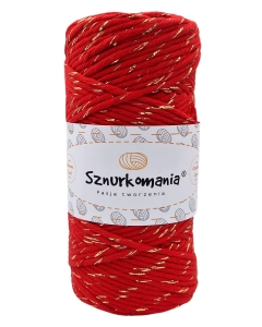 SZNUREK SKRĘCANY GLITTER 1PLY 3MM DŁ. 100M - CZERWONY ZE ZŁOTĄ NITKĄ (KOD 30)